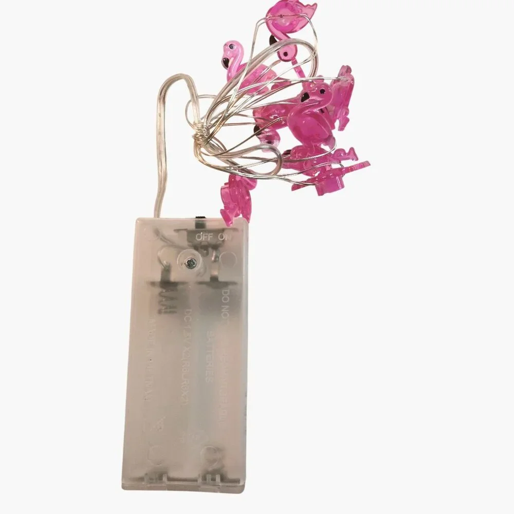 Pink Flamingo String Lights Mini 4Ft Indoor Battery Operated Coastal Tropical